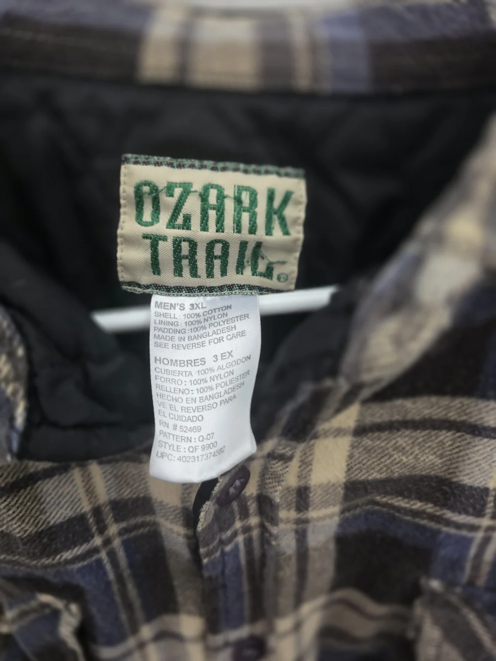 Mens Ozark Trail Black and Cream Plaid Flannel Shacket 3XL